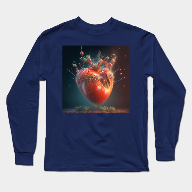 Tomato volcano erupting heart Long Sleeve T-Shirt by AiArtPerceived